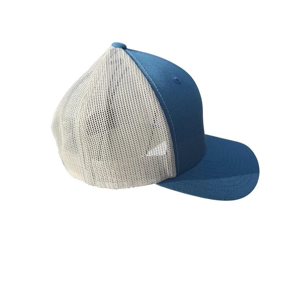 Human Bean Coffee Logo Steel Blue White Retro Trucker Hat Snapback Curved‎ Visor